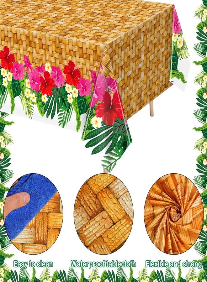 Mindsoft 4 Pcs Hawaiian Luau Party Table Cover 54'' x 108'' Plastic Hawaiian Tablecloth Disposable Rectangular Luau Party Decorations Summer Tropical Table Supplies for BBQs Beach Pool Birthday - Image 2